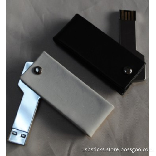 metal key usb flash drive with twist leather case